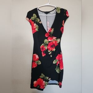 Black Floral Bodycon Mini Dress Size Medium